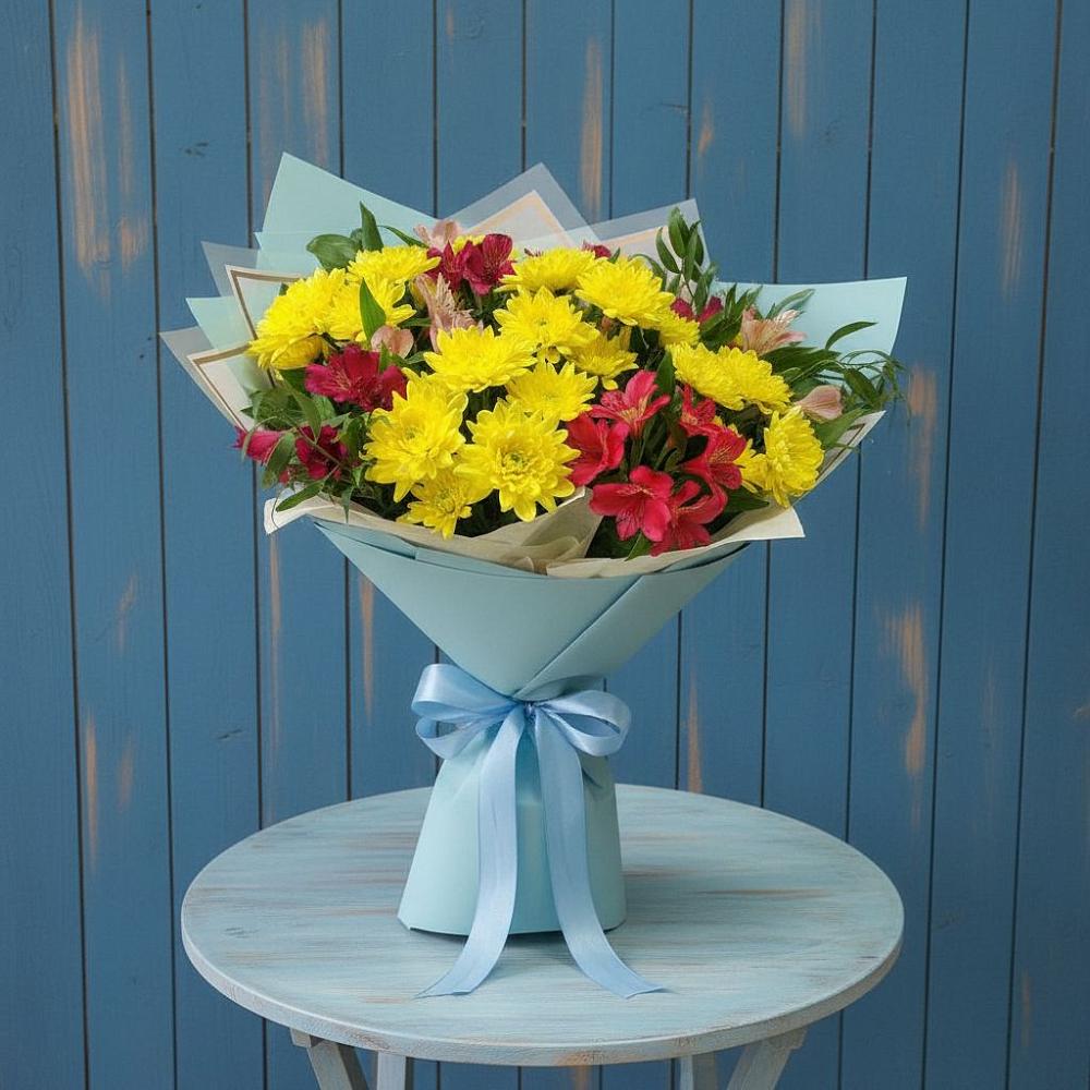 Букет цветов из: Альстромерии и Хризантемы в Санино