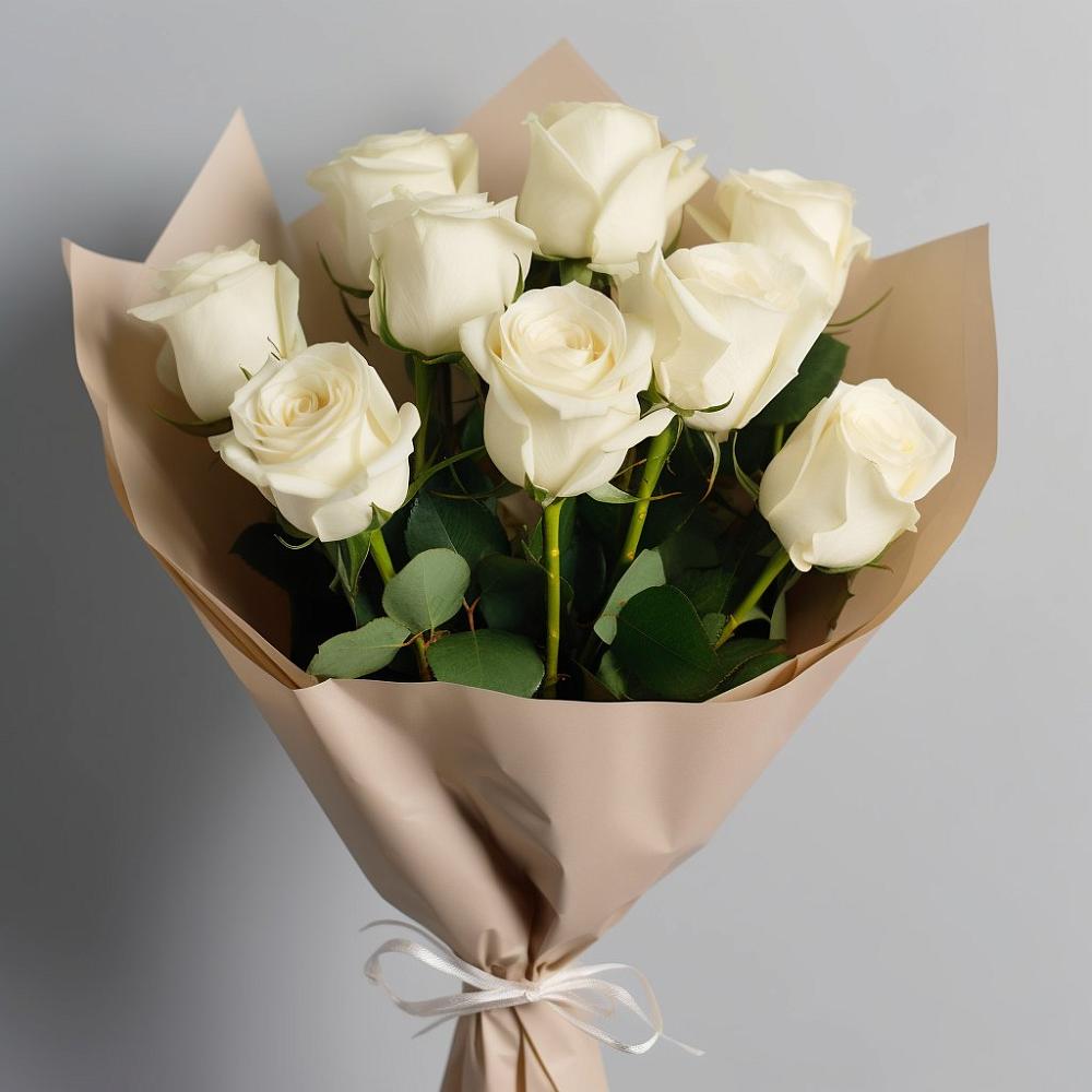 Букет 9 Белых роз Эдлесс Лав в Санино