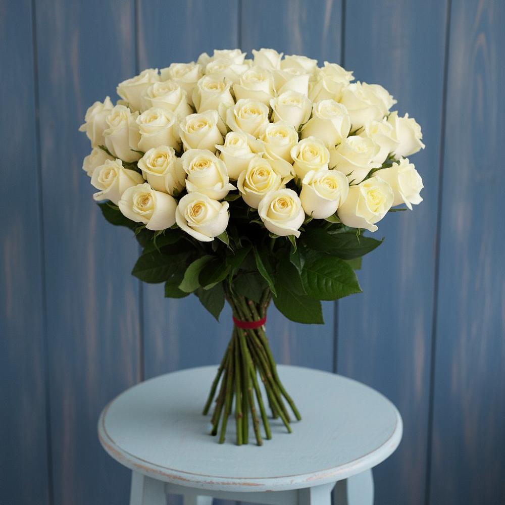 Букет 51 Белая роза Эдлесс Лав в Санино