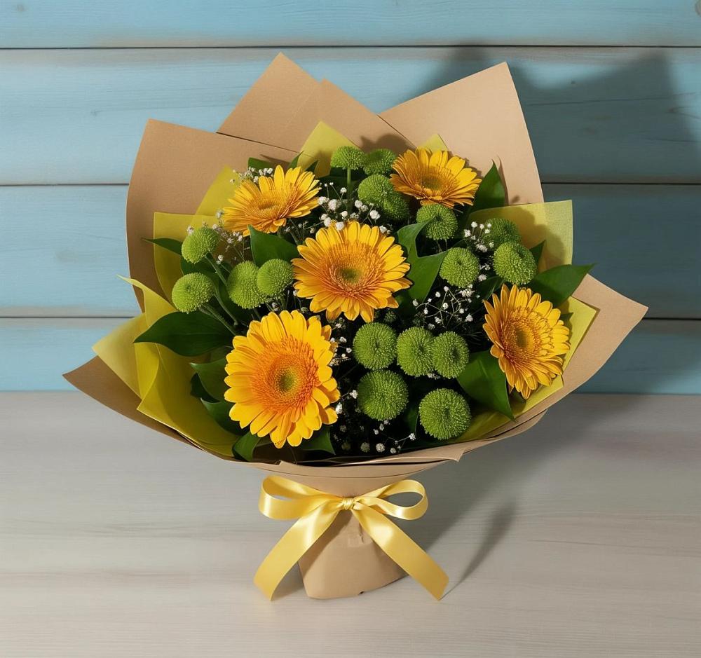 Букет цветов из: Герберы и Хризантемы в Санино