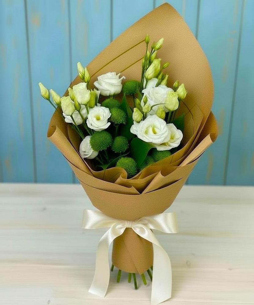 Букет цветов из: Хризантемы и Лизиантусы в Санино