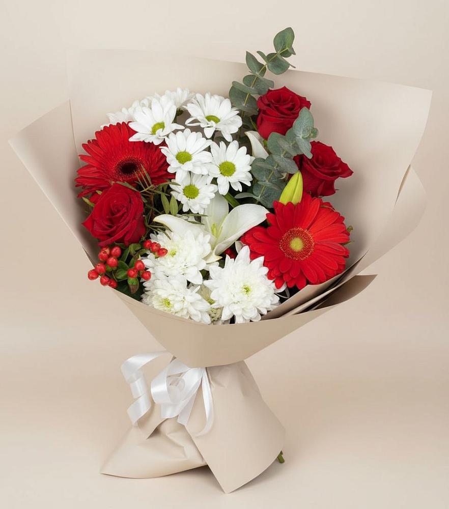 Букет цветов из: Розы, Хризантемы, Герберы и Лилии в Санино
