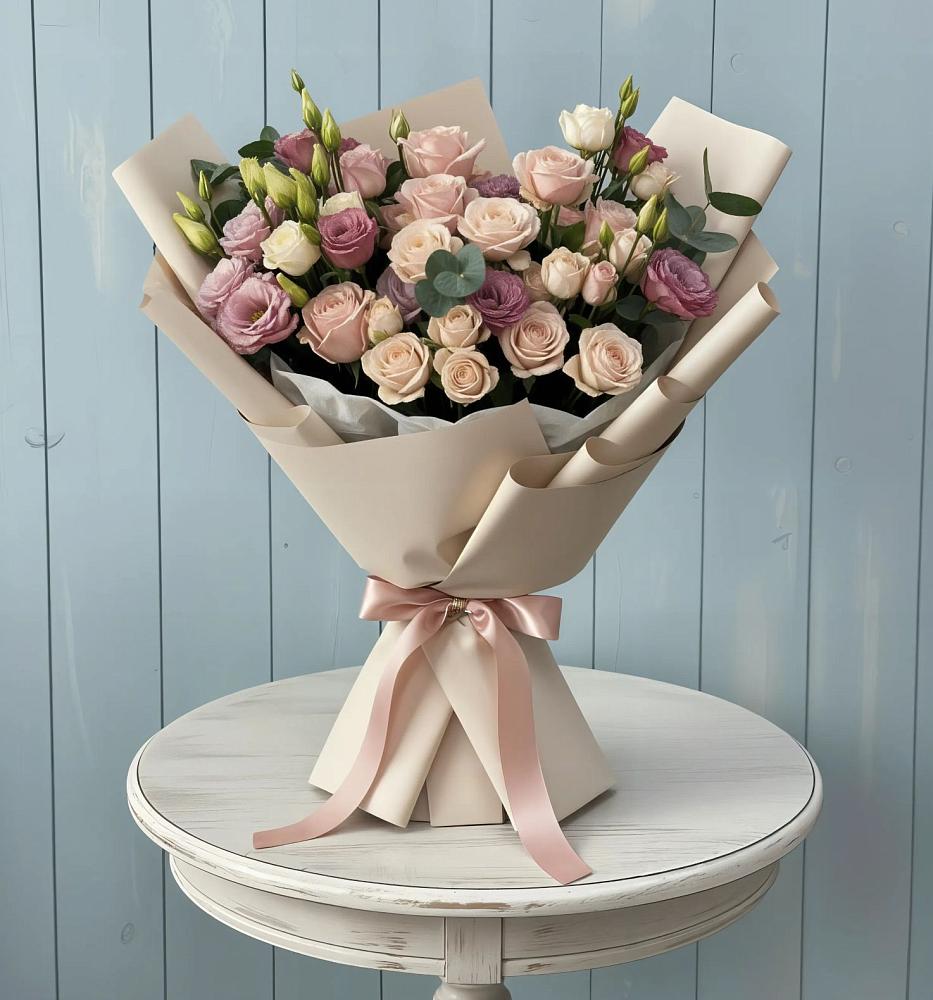 Букет цветов из: Розы и Лизиантусы в Санино