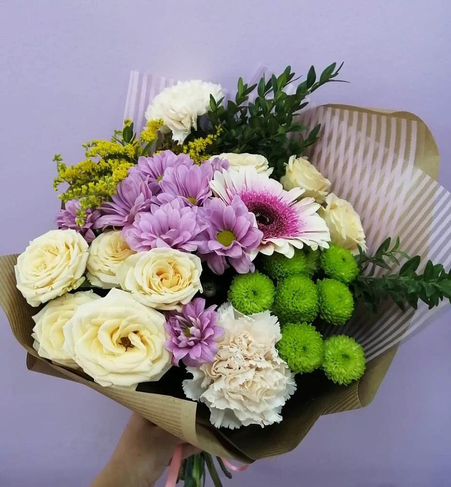 Букет цветов из: Хризантемы, Розы, Гвоздики и Герберы в Санино