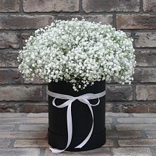 Цветочная композиция из Гипсофила в шляпной коробке в Санино
