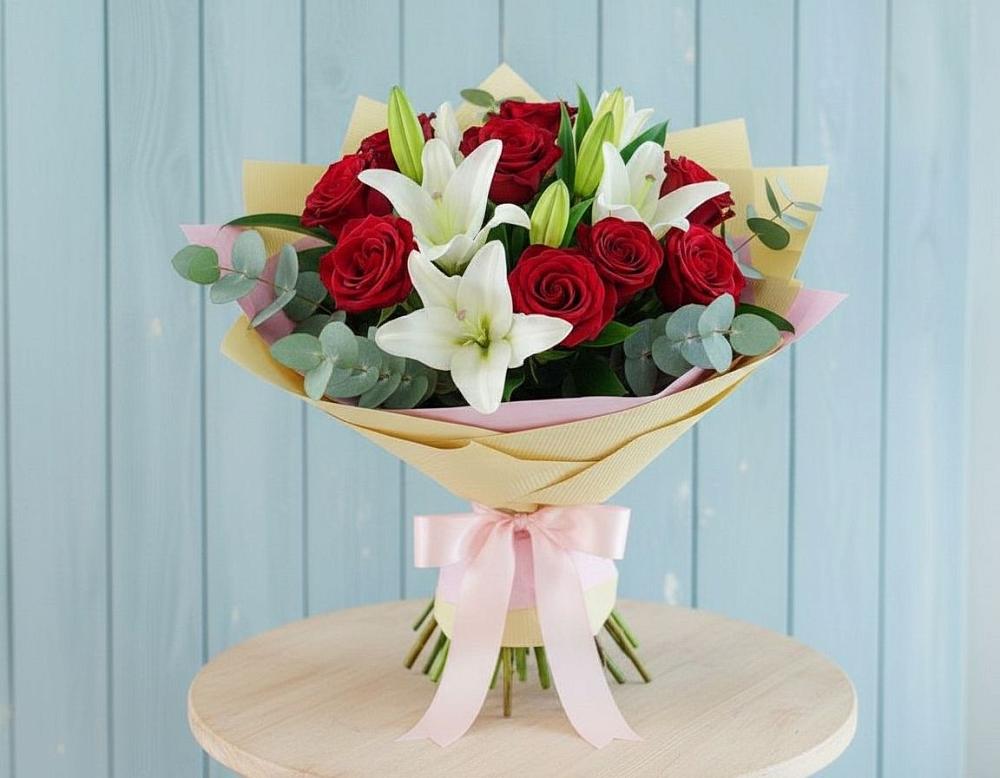 Букет цветов из: Лилии и Розы в Санино